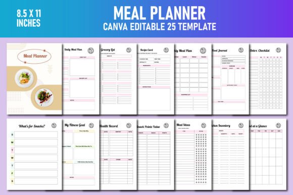 Download Meal Planner, Food Diary Canva KDP - Diary Collection