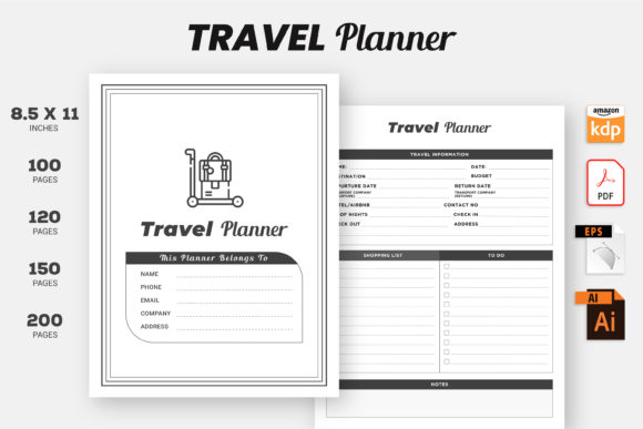 Download Travel Planner KDP Interior Printable - Travel planner Collection